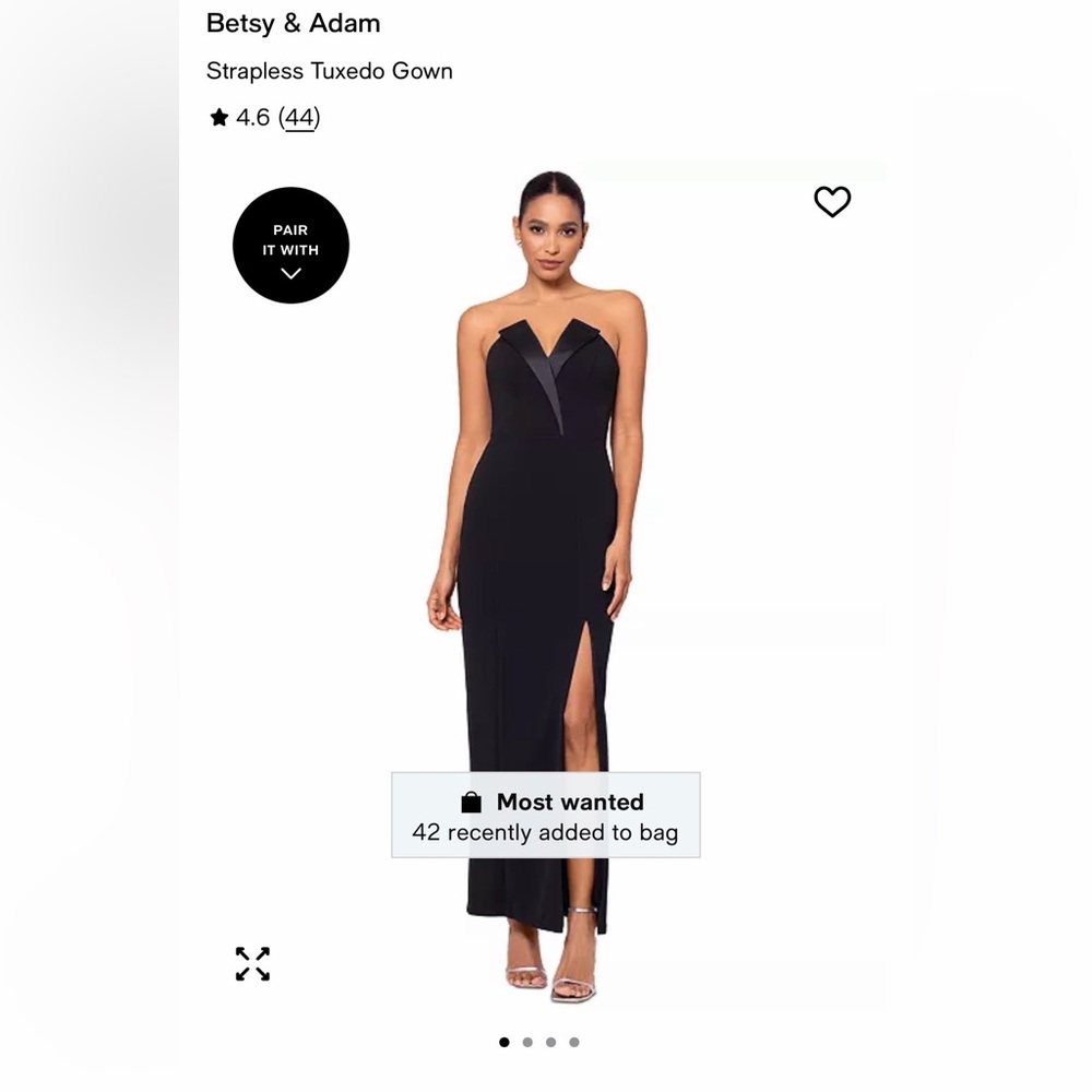Betsy & Adam Elegant Black Strapless Gown